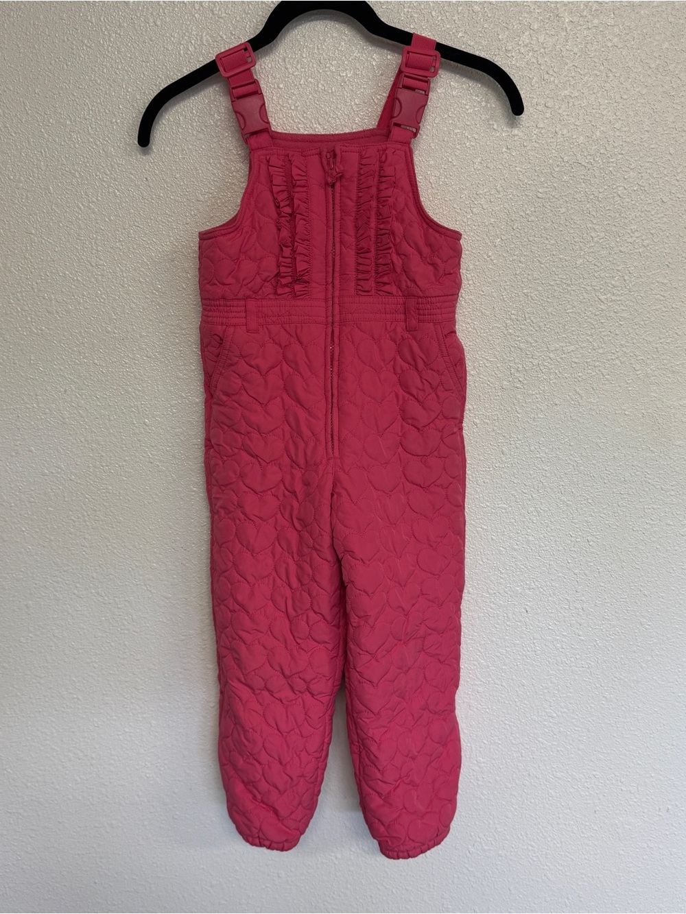 GAP 5T Pink Quilted Snow Bib Overalls with Ruffle Trim